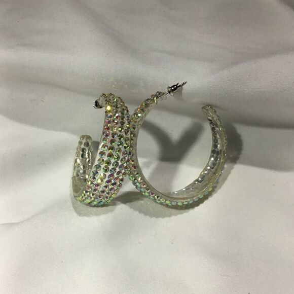 Iridescent Gemstone Lined Hoops (UC3) - Picture 1 of 7